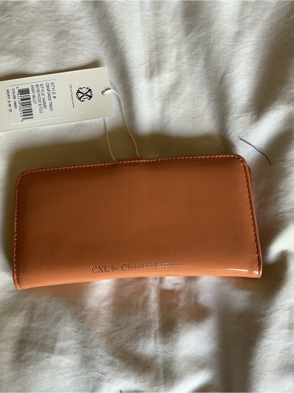 Christian Lacroix Orange Patent Wallet with SilverCXL Logo - Picture 2 of 3